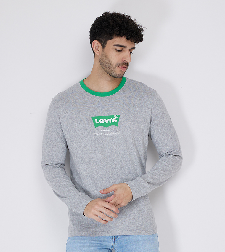 Buy Levi's Logo Detail Long Sleeves T Shirt In Grey | 6thStreet Oman