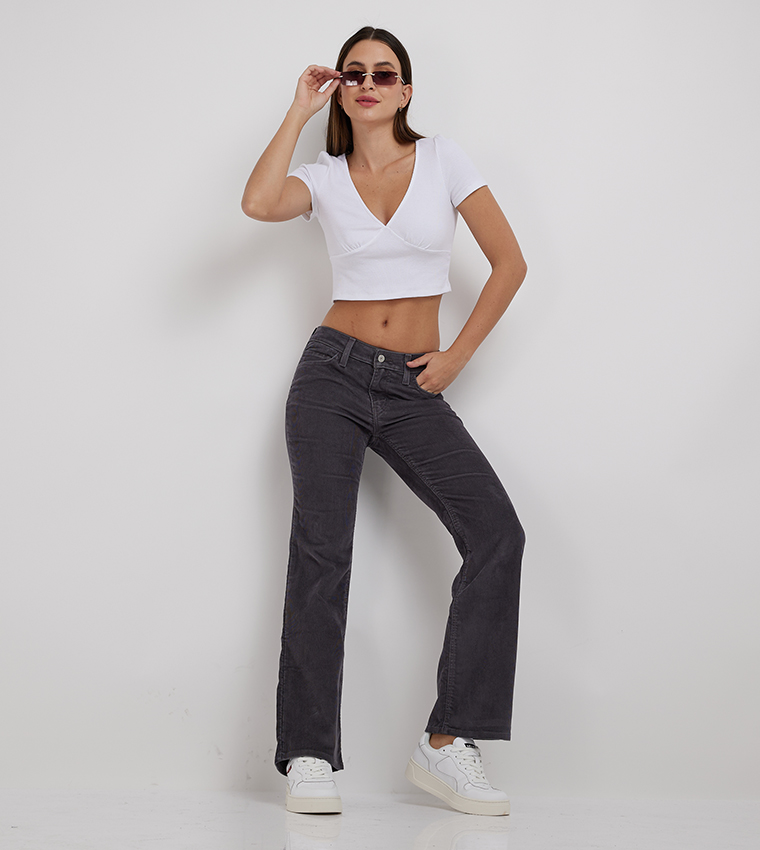 Washed Straight Fit Wide Leg Jeans