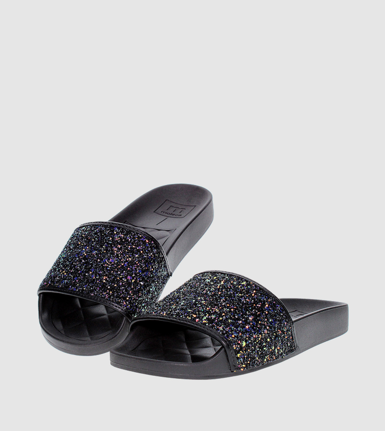 Black discount glitter slides