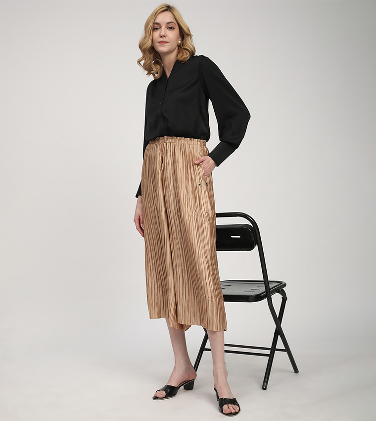 Pleated Elastic Waist Culottes