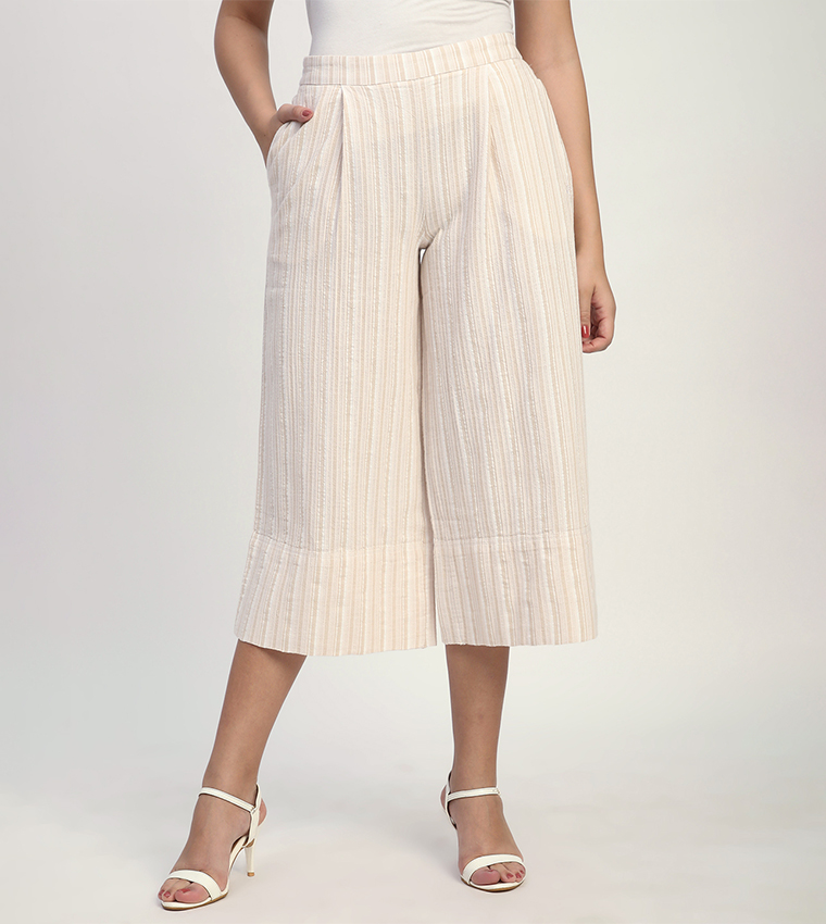 Striped High Waist Wide Leg Capri