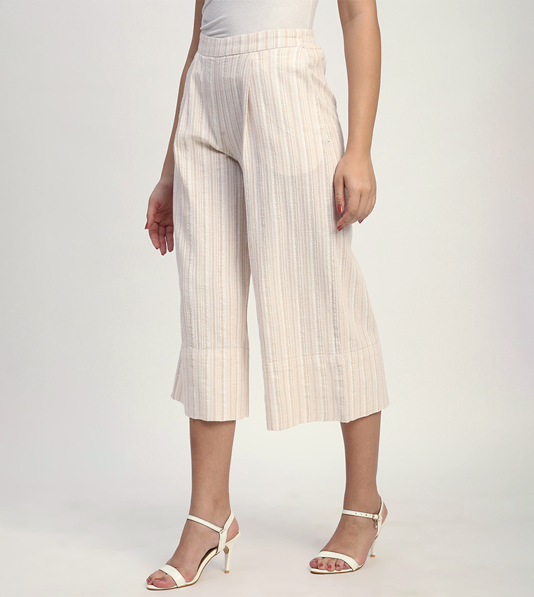 Striped High Waist Wide Leg Capri