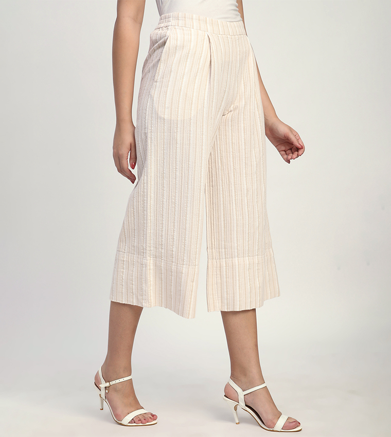 Striped High Waist Wide Leg Capri