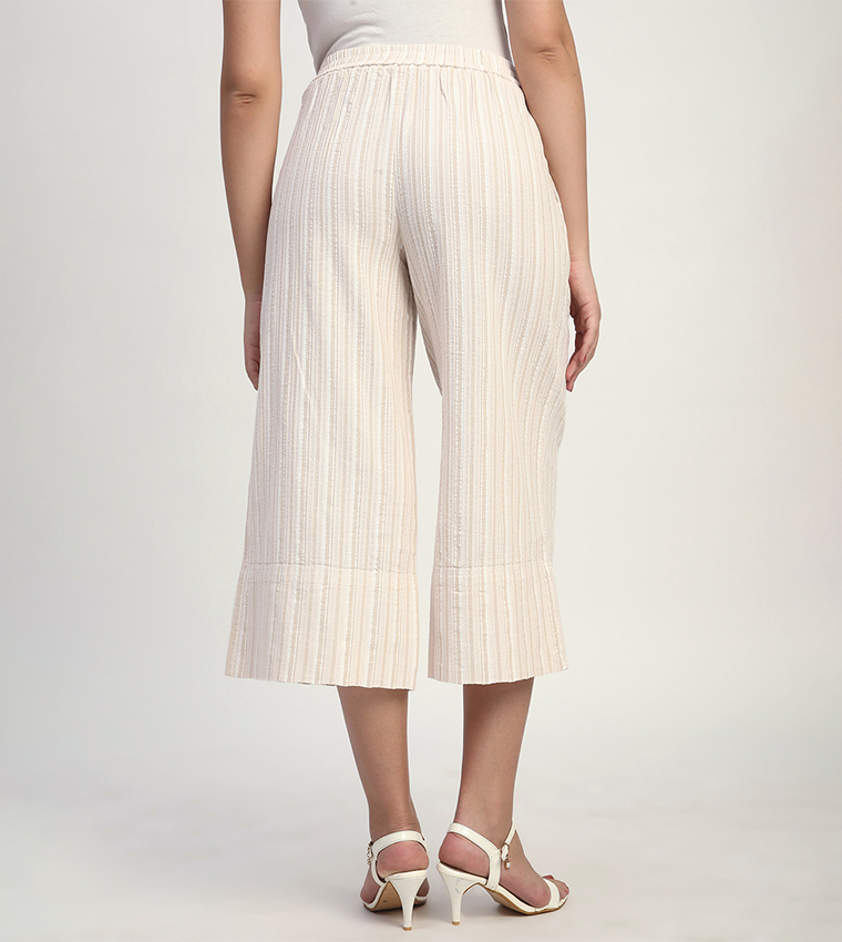 Striped High Waist Wide Leg Capri