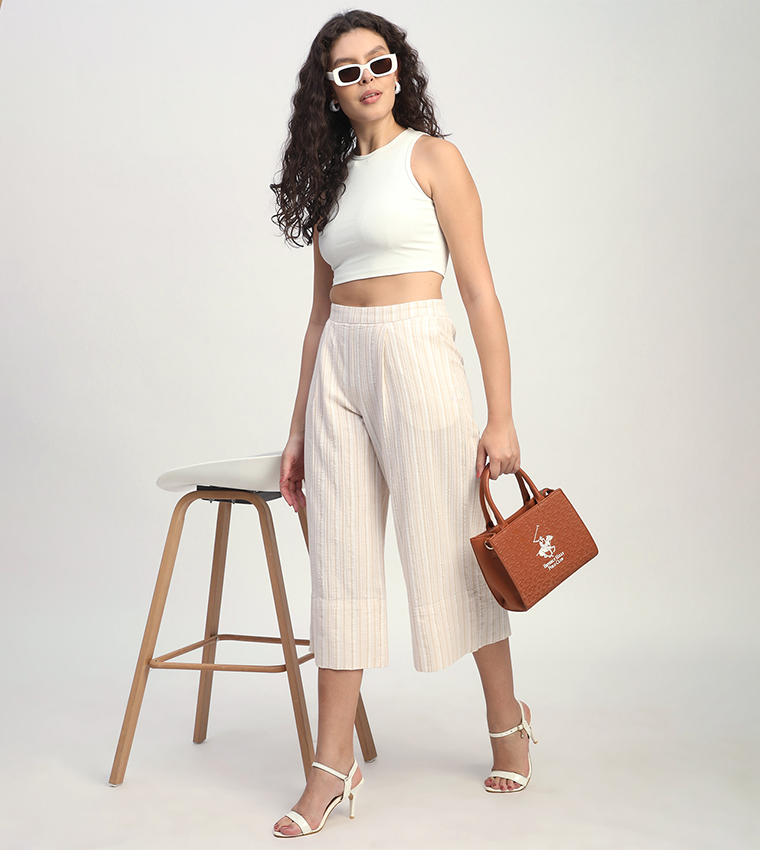 Striped High Waist Wide Leg Capri