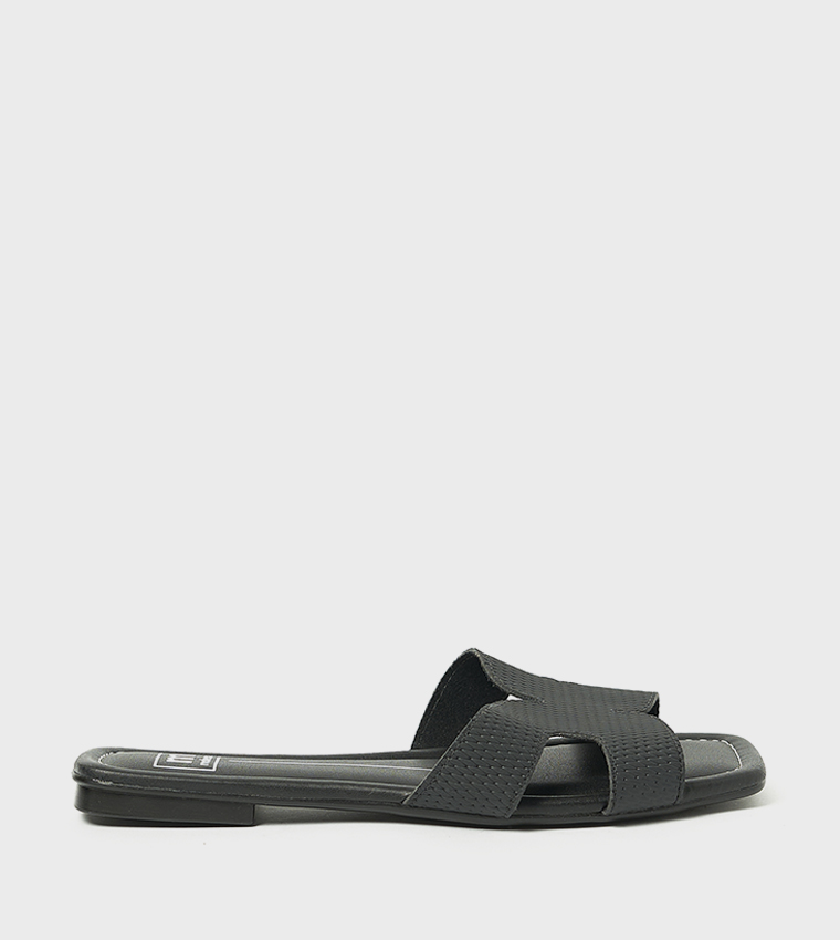 SASHA Textured Cut-Out Flat Sandals