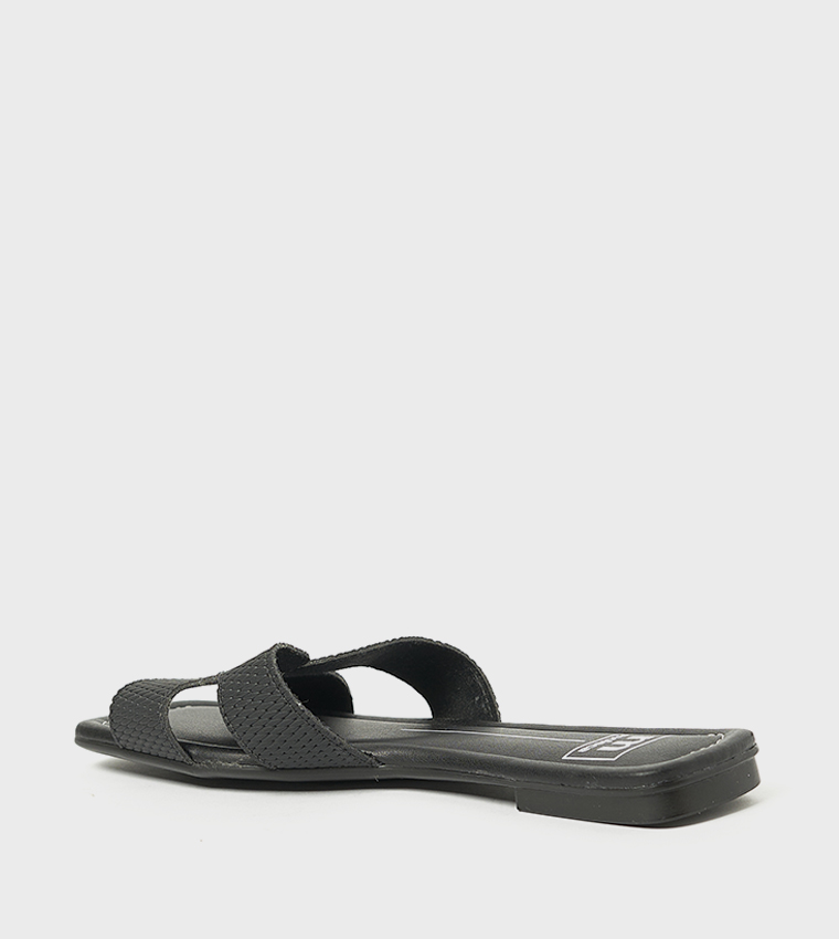 SASHA Textured Cut-Out Flat Sandals