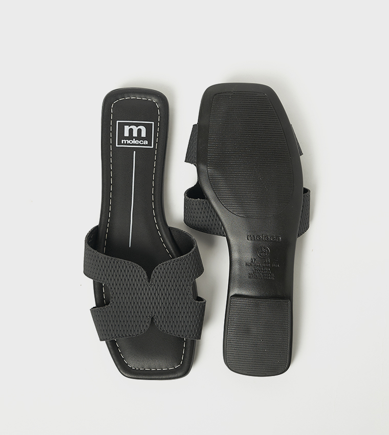 SASHA Textured Cut-Out Flat Sandals