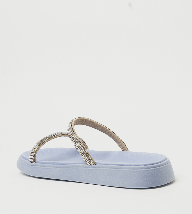 SOFIA Embellished Double Strap Flat Sandals