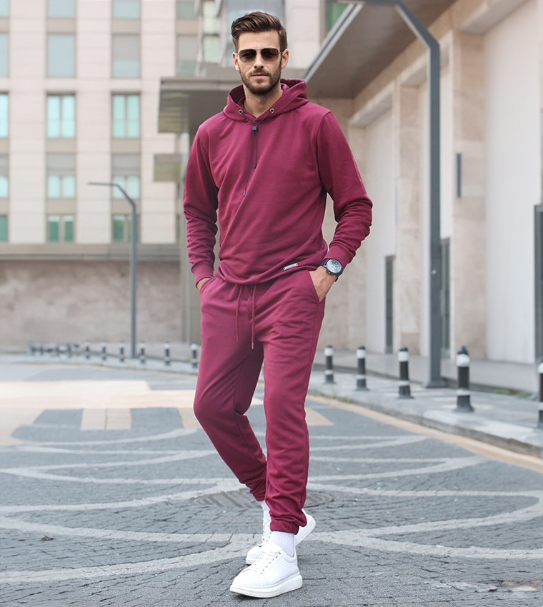 Burgundy polo sweat suit best sale