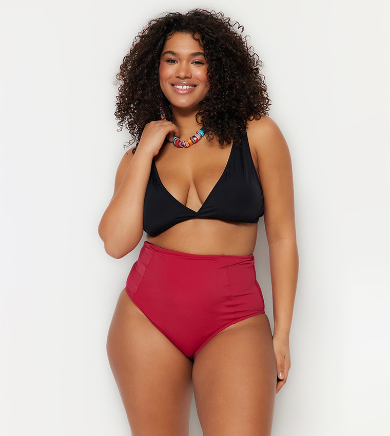 Maroon high waisted bikini bottoms hot sale