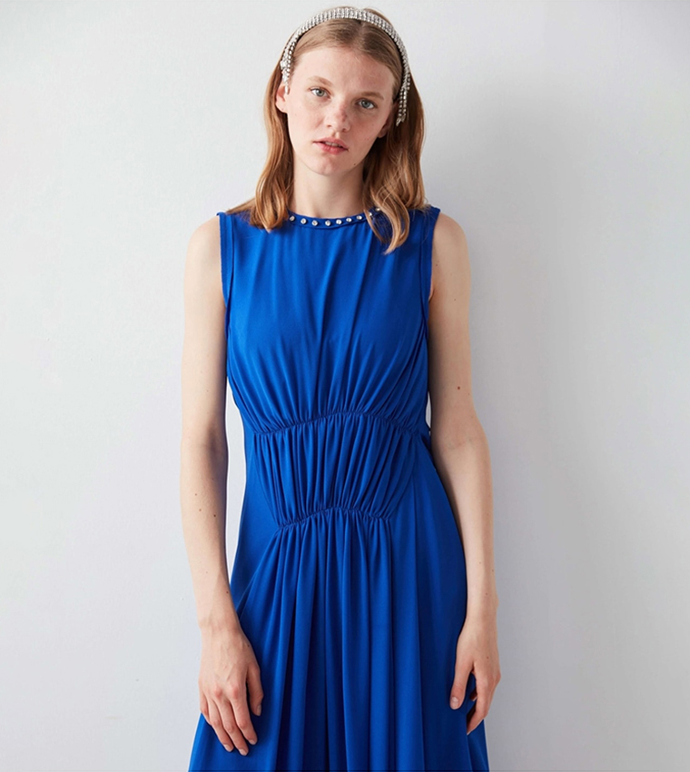 Studded Gathered Detail Midi Dress