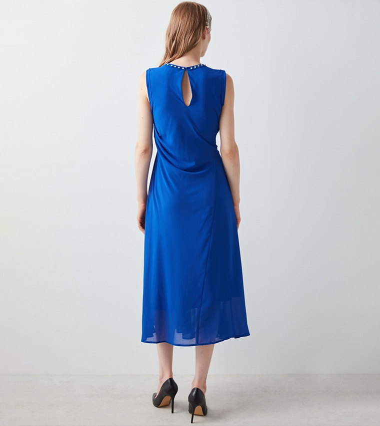 Studded Gathered Detail Midi Dress