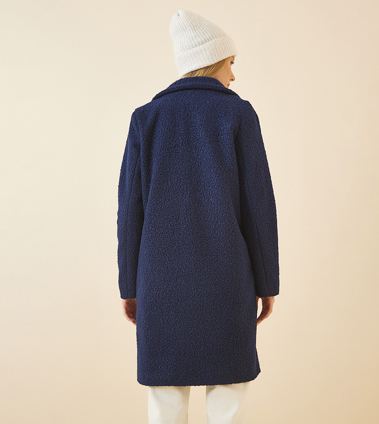 Navy boucle coat shop