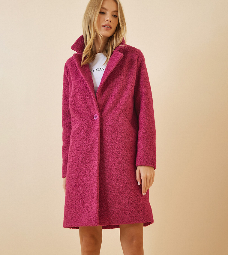 Buy Happiness stanbul Wool Blended Boucle Coat In Pink 6thStreet Bahrain