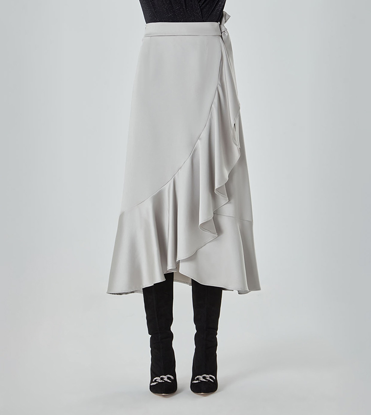 Grey and online white wrap skirt