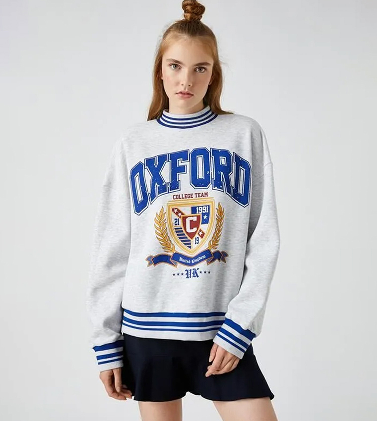 Buy Koton Printed Crew Neck Sweatshirt In Grey 6thStreet Bahrain