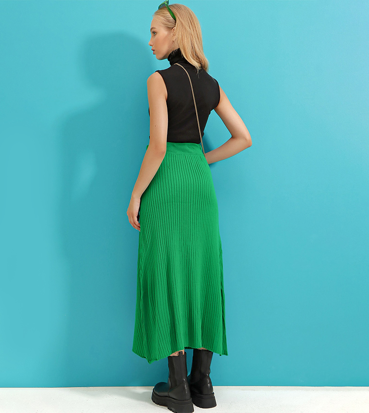 Buy Trend Alacat Stili Button Detailed Knitwear Midi Skirt In Green 6thStreet UAE