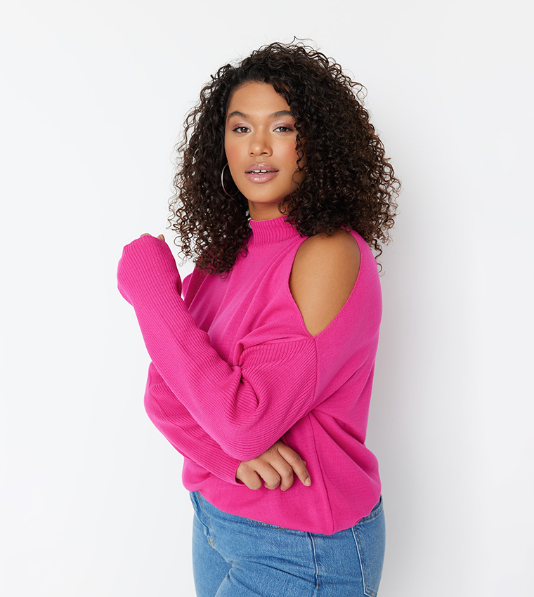 Pink cold 2025 shoulder sweater