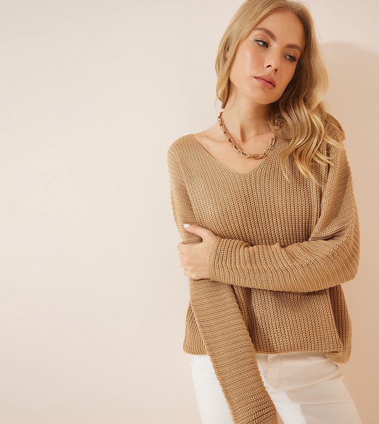 Buy Happiness İstanbul Knitted Round Neck Sweater In Brown | 6thStreet UAE