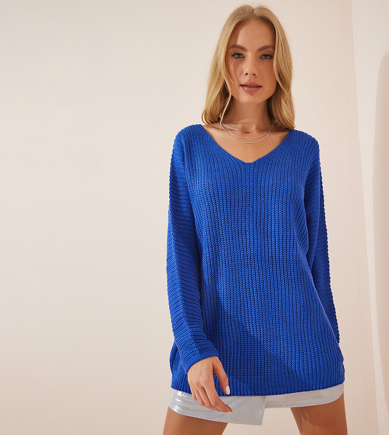 Buy Happiness stanbul V Neck Knit Oversized Knitwear Sweater In