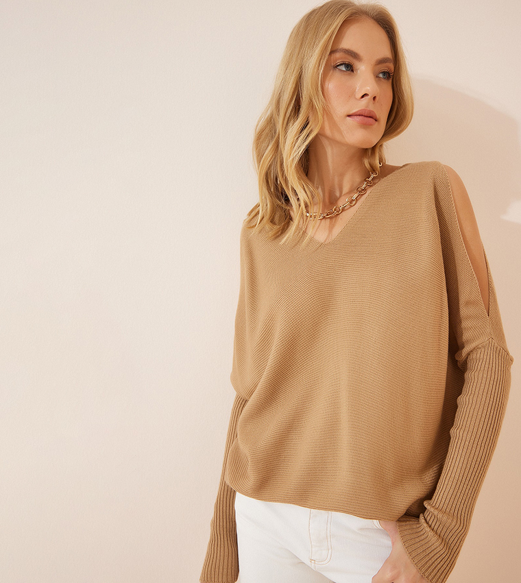 Oversized cold shoulder clearance sweater