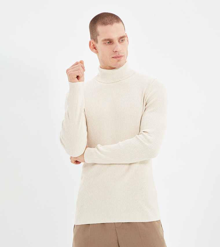 Buy Trendyol Slim Fit Corduroy Knitted Sweater In White | 6thStreet UAE