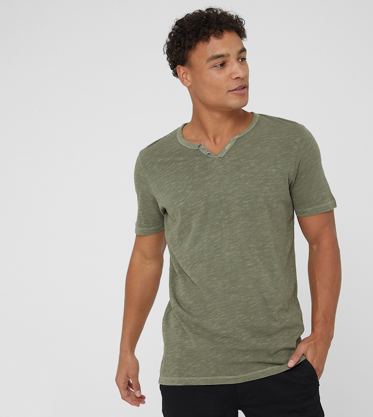 Jjesplit Neck SS Plain Tee-Green