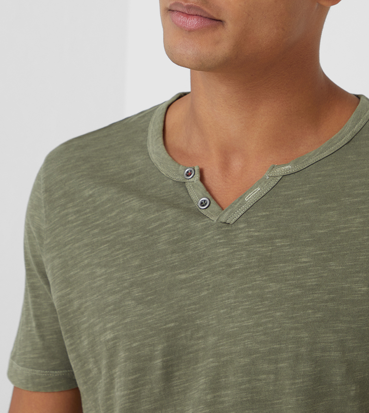 Jjesplit Neck SS Plain Tee-Green