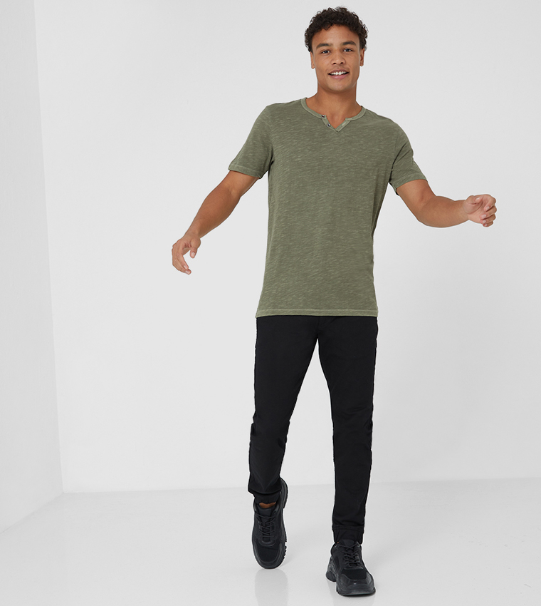 Jjesplit Neck SS Plain Tee-Green