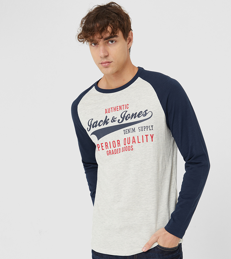 Jjeraglan Logo Tee L/S Plain Tee-Blue