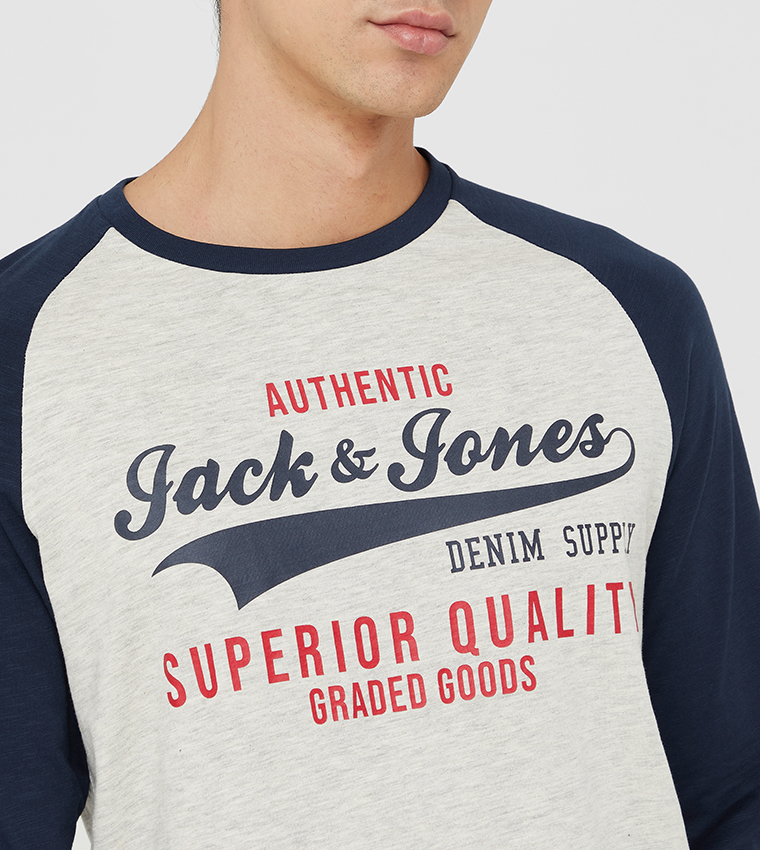 Jjeraglan Logo Tee L/S Plain Tee-Blue