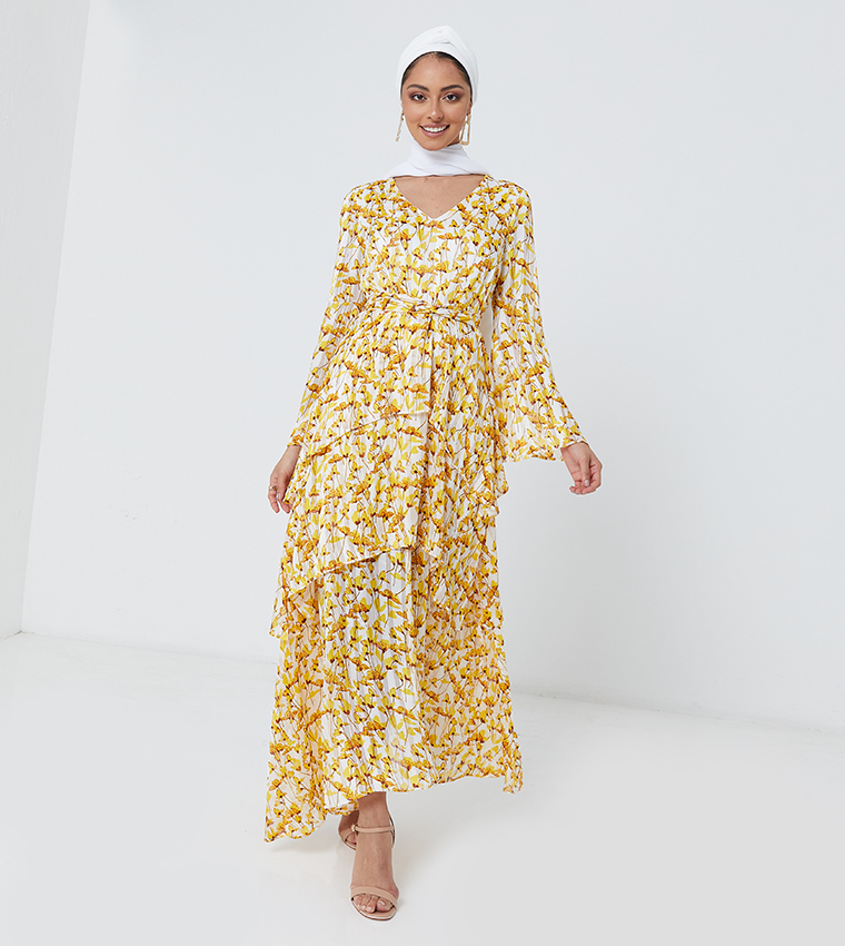 فستان بأكمام طويلة متعدد الألوان