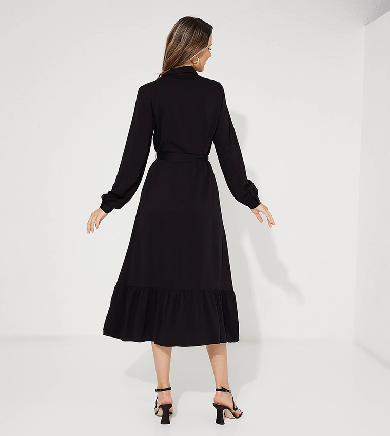 Tie-Waist Long Sleeves Shirt Dress