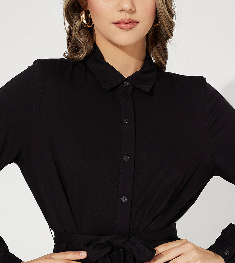 Buy Only Tie Waist Long Sleeves Shirt Dress In Black 6thStreet Oman