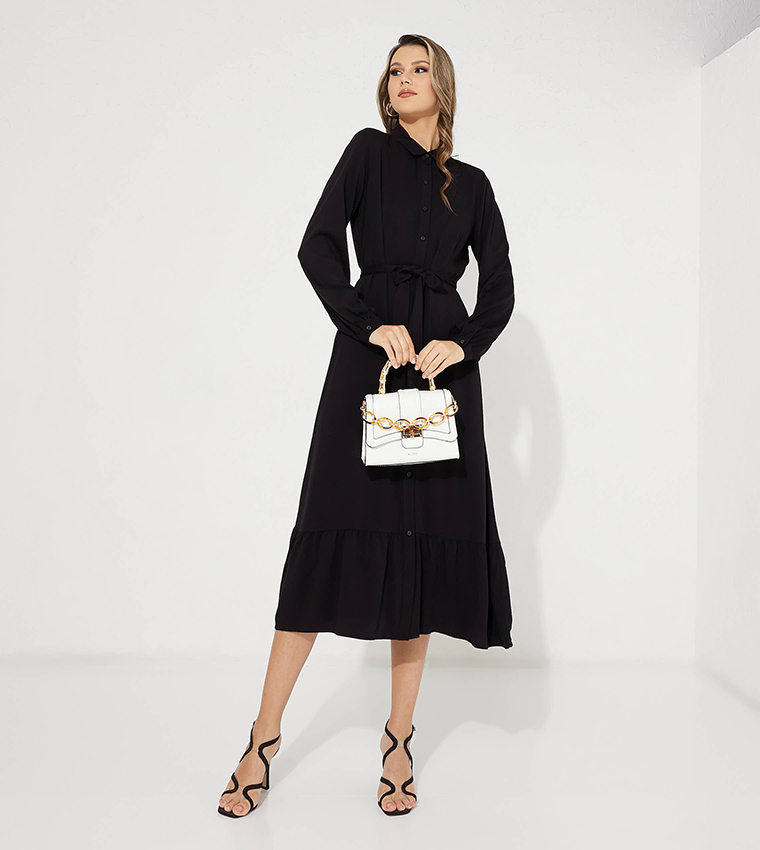 Tie-Waist Long Sleeves Shirt Dress