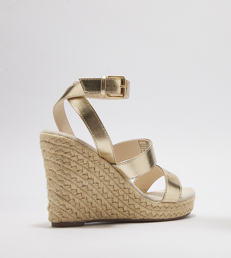 Buy Only Ankle Strap Wedge Heel Sandals In Gold | 6thStreet Qatar