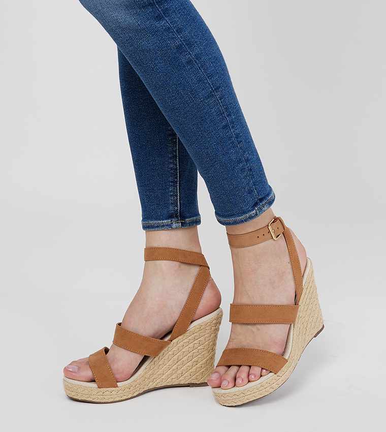 Open toe wedge clearance heels with ankle strap