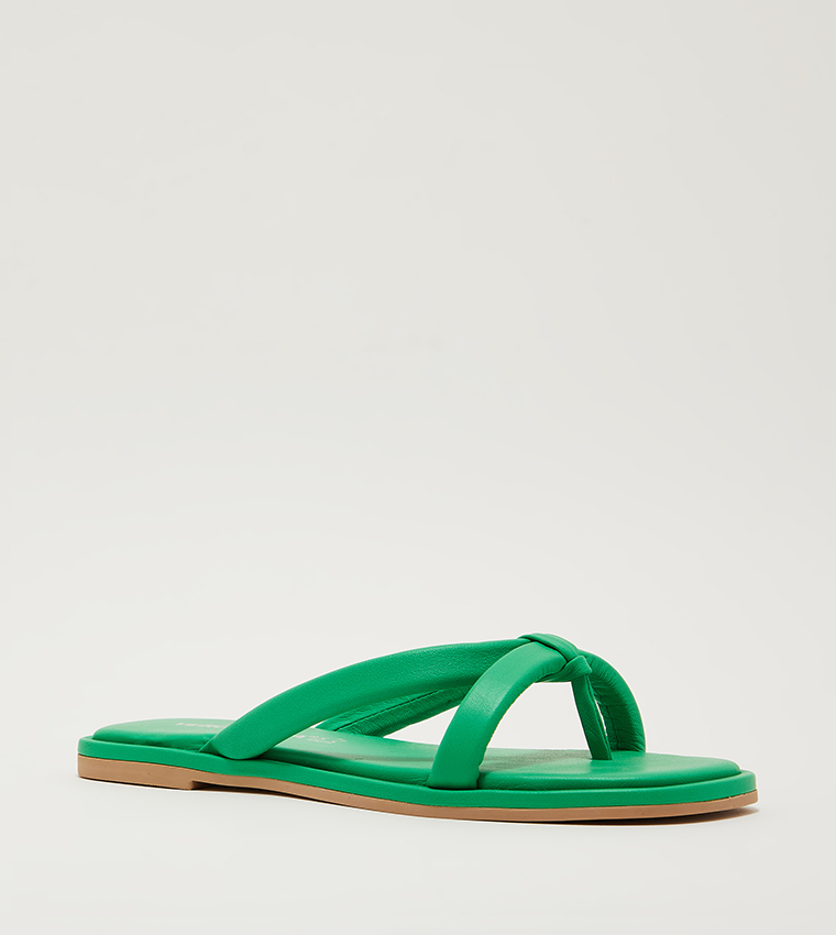Buy Vero Moda Strappy Leather Flat Sandals In Green 6thStreet UAE