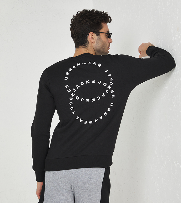 Buy Jack Jones Back Printed Long Sleeves Sweatshirt In Black