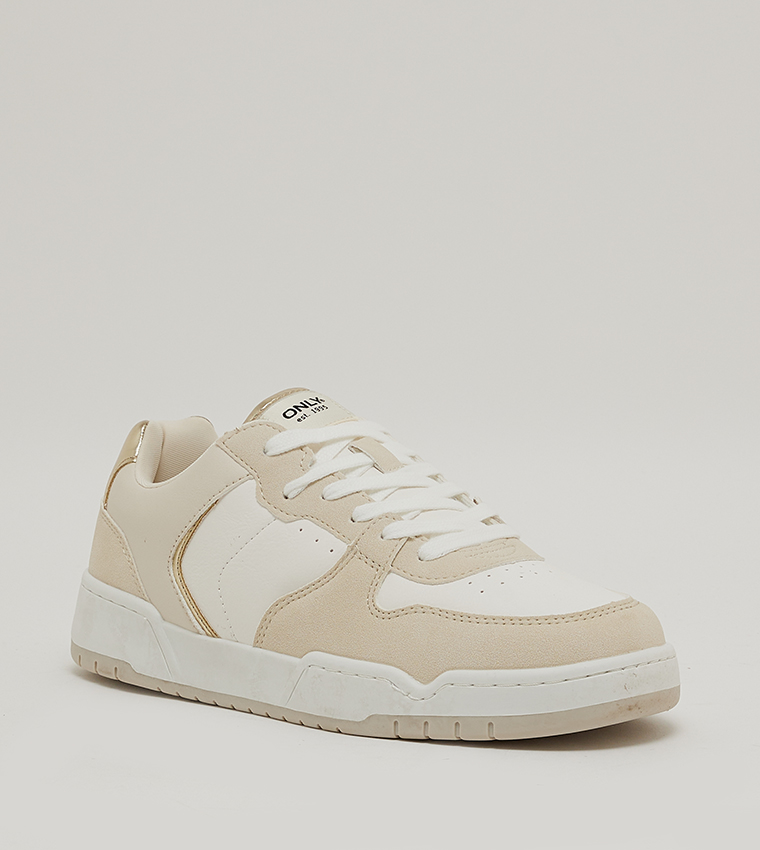 Buy Only Color Block Lace Up Sneakers In Beige | 6thStreet UAE