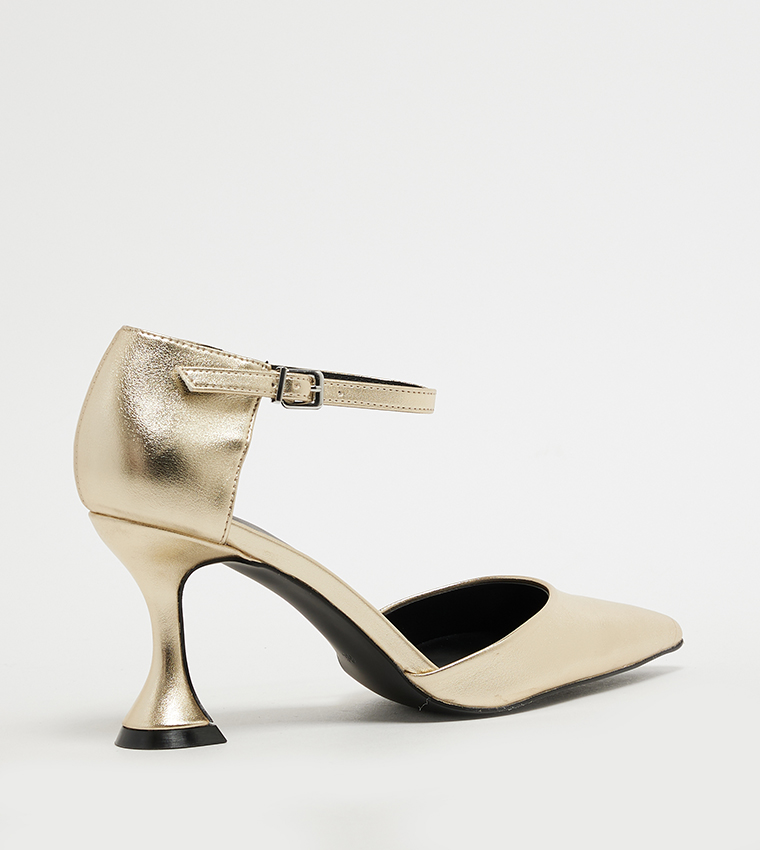 Foil Ankle Strap Slingback Pumps