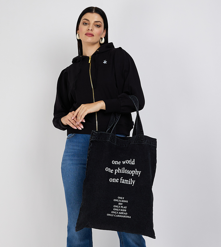 Printed Denim Tote Bag