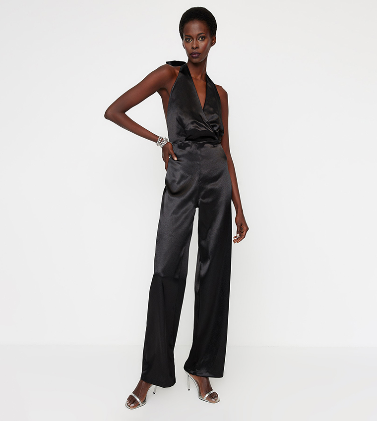 V-neck satin jumpsuit