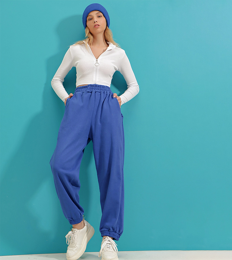 Buy Alacati Elastic Waist Pants in Blue 2024 Online