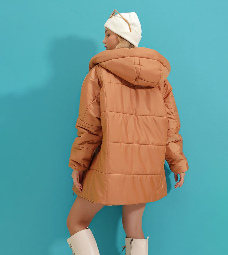 Buy Trend Alaçatı Stili Pocket Detail Oversized Puffer Jacket In Camel