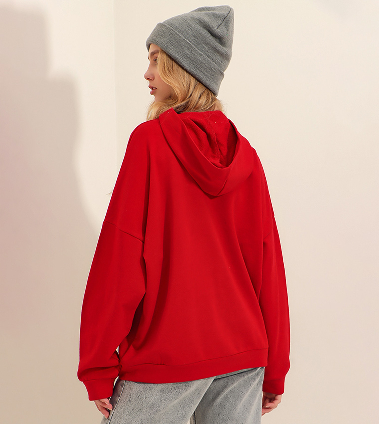 Solid Kangaroo Pocket Oversized Hoodie