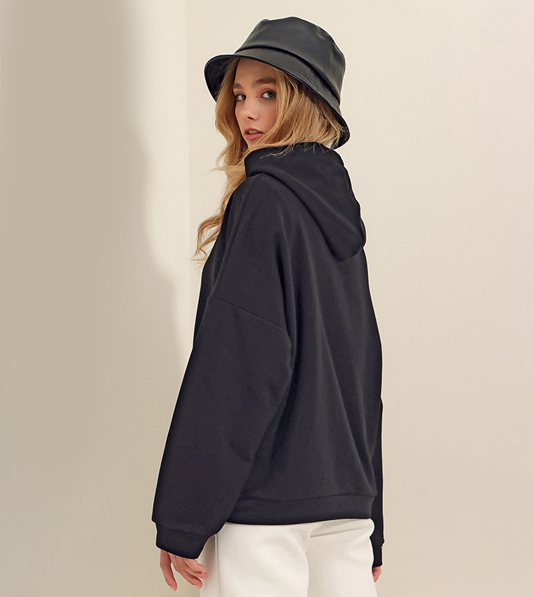 Solid Kangaroo Pocket Oversized Hoodie