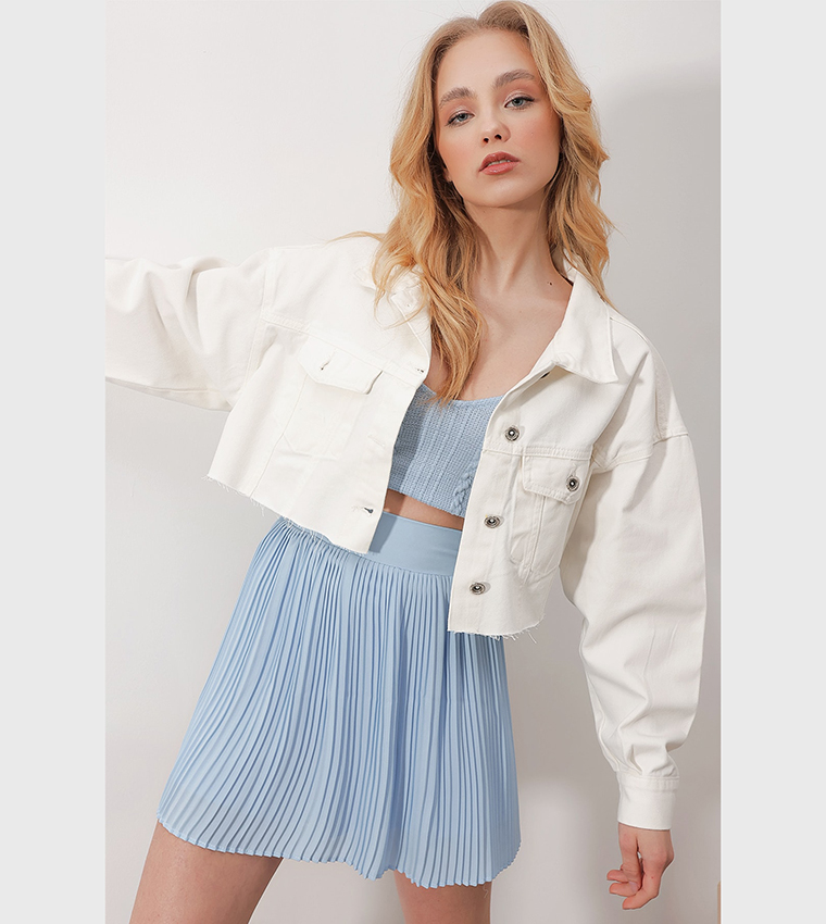 Buy Trend Alaçatı Stili Pocket Detail Denim Jacket In White 6thStreet