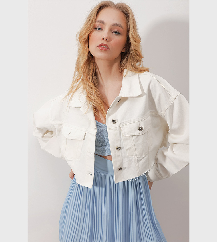 Buy Trend Alaçatı Stili Pocket Detail Denim Jacket In White 6thStreet